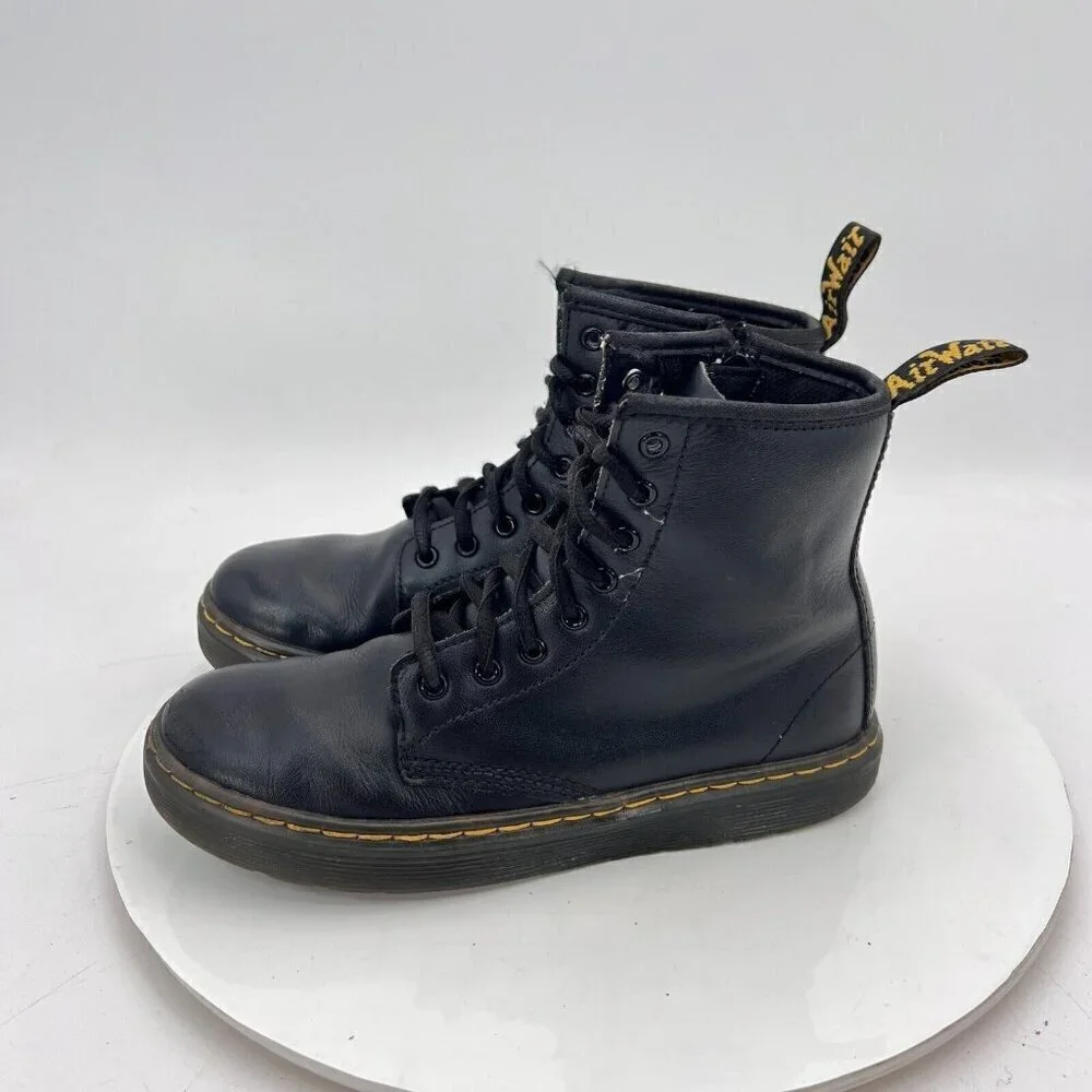 Dr. Martens Zavalaj Kids Size 3 Black Leather 8 Hole Side Zip Lace Up Boot